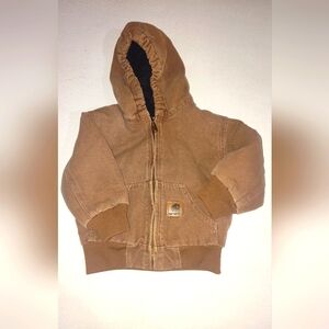 Carhartt Hooded Brown Duck Canvas Quilted Jacket Baby Boy Toddler Sz 2T Coat Vtg